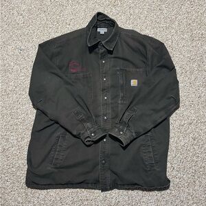Dark Grey Men's Carhartt Rugged Flex Fleece-Lined Shirt Jacket Button up Branded